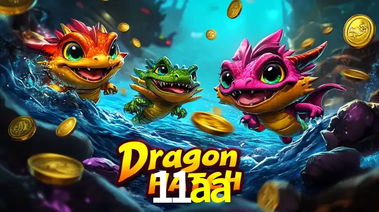 Arte promocional do jogo Dragon Hatch com três adoráveis dragões bebês nadando entre moedas de ouro, um dos slots mais divertidos para jogar no cassino 11aa.