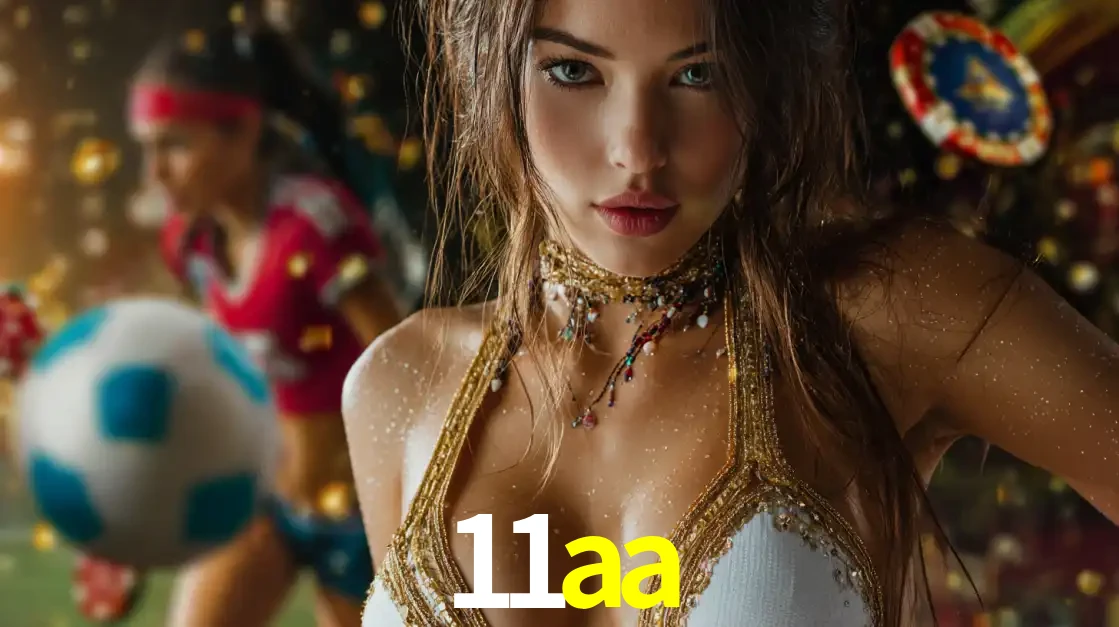 Mulher elegante representando a combinação de glamour e emoção das apostas esportivas, com uma jogadora de futebol ao fundo, destacando a ação no 11aa.