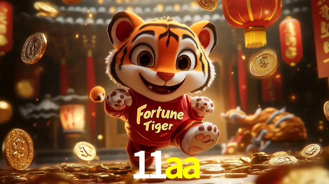 O alegre personagem do Fortune Tiger correndo sobre um caminho de moedas de ouro, simbolizando os grandes prêmios e a diversão do popular jogo de slot do 11aa.