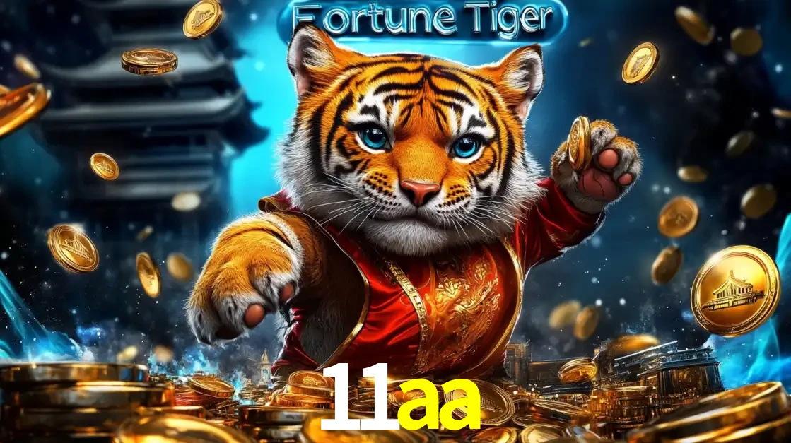 Imagem promocional do jogo de slot Fortune Tiger, com um tigre majestoso em traje tradicional cercado por uma fortuna em moedas de ouro, disponível agora no cassino 11aa.